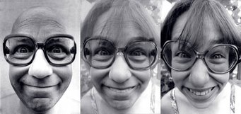 Gesichtsmorphing kombiniert die Merkmale zweier (oder mehrerer) Gesichter. Das Gesicht eines Mannes, das Gesicht einer Frau, und ein Gesichtsmorph aus beiden Gesichtern.