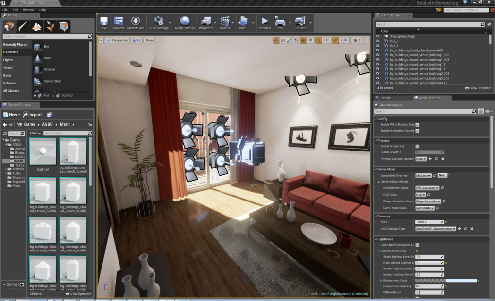 3D rendering software interface showing a living room scene with settings panel.