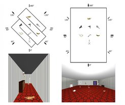 The objects in open space are arranged in the same manner as in the corridors. Volunteers, however, had to initially walk along the corridors to see all the items.
